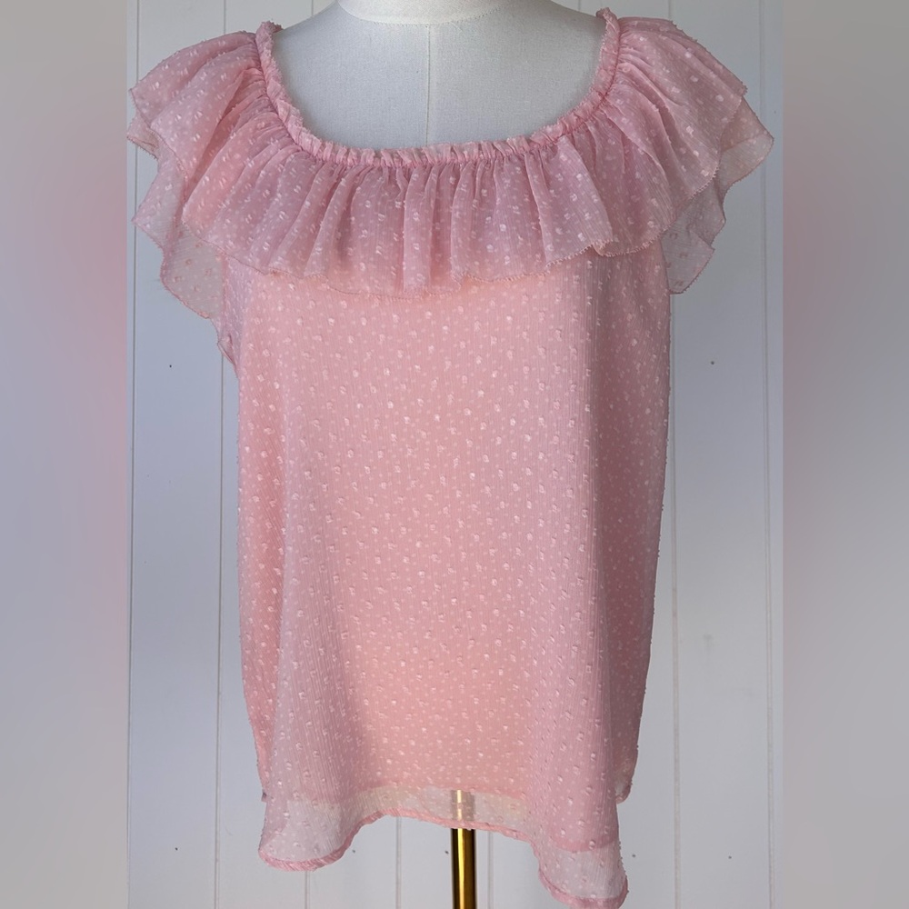 Loft Women’s Clip Dot Ruffle Collar Shell in Pale Pink‎ Lined Size Small